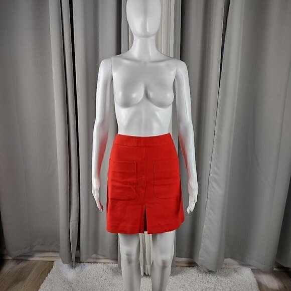 Ann Taylor LOFT Red Orange Stretch Cotton Pleat, Patch Pocket Shift Skirt Size 6 - Picture 3 of 12